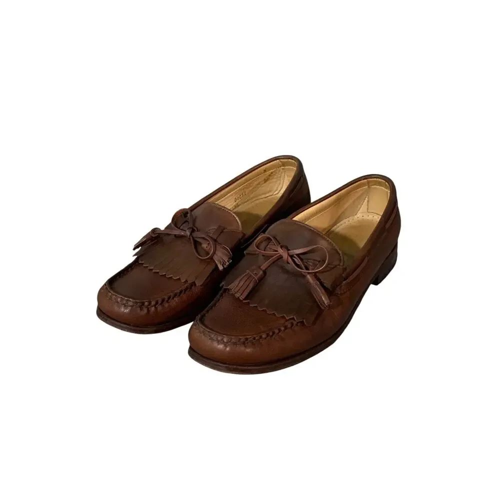 Allen Edmunds Brown Leather Kiltie Loafers Mens 10 D USA